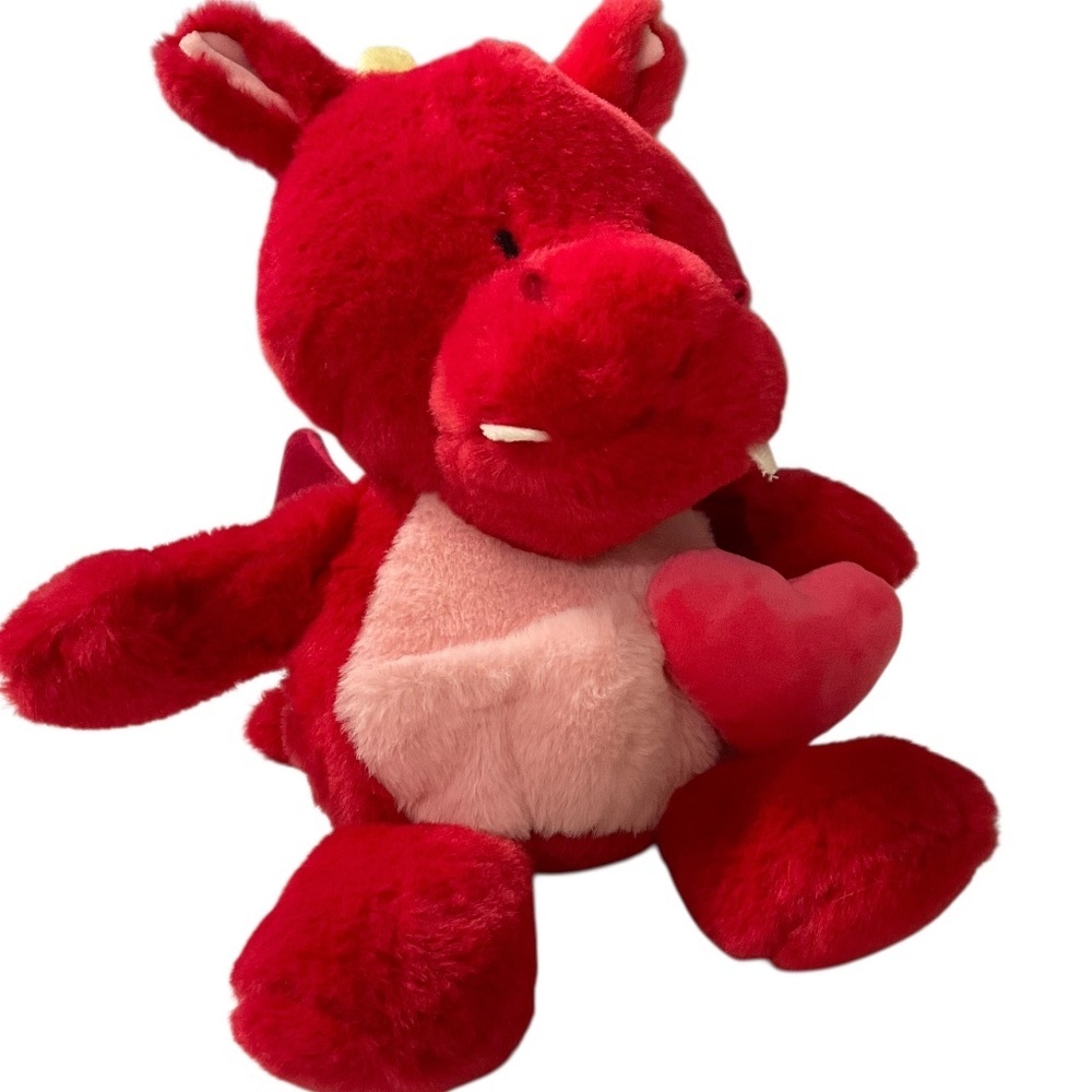 Red Dragon Plush Stuffed Animal with Heart 11” - Picture 2 of 8